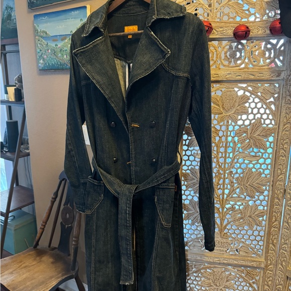 Great Jeans Jacket! Denim Knee length Trench Coat. PRISTINE CONDITION. - Picture 3 of 9